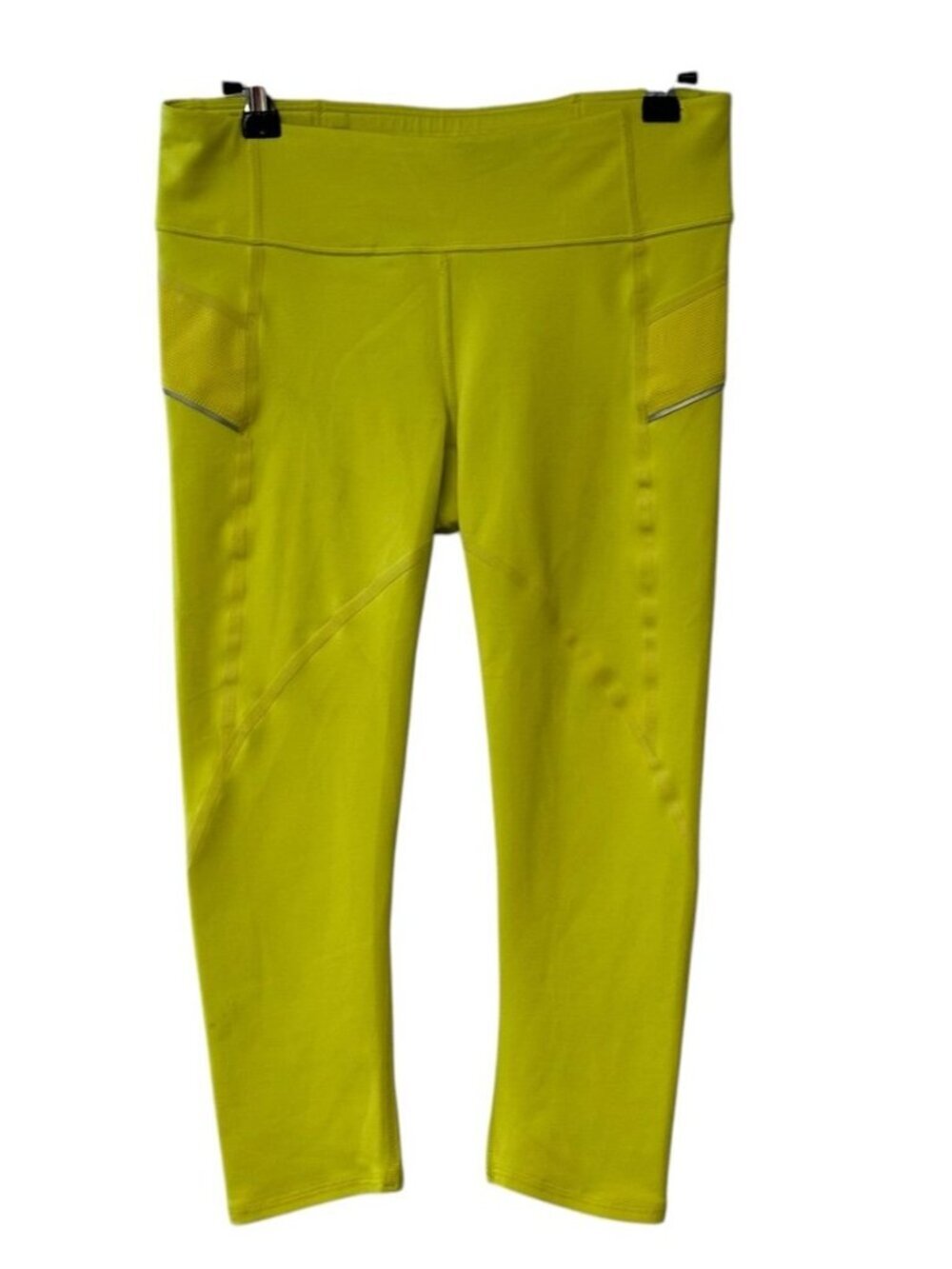 Athleta Stride Crop Leggings Capris Neon Highlighter Yellow Yoga Running Gym S